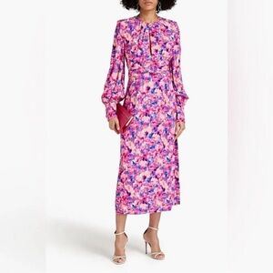 Rebecca Vallance Little Havana Floral Barbiecore Slit Midi Dress Pink Size 0 NWT